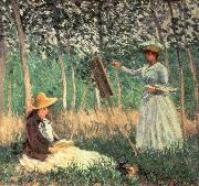 Claude Monet In the woods at Giverny Blanche Hoschede at her Easel with Suzanne Hoschede Reading Sweden oil painting artist
